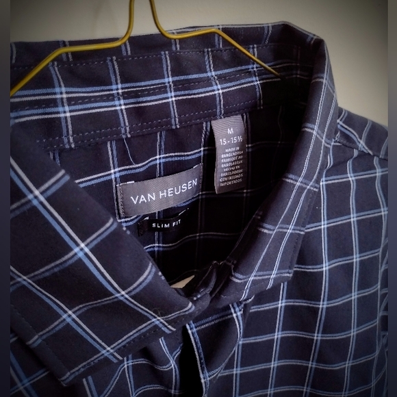 NWT Van Heusen Medium 15-15.5 Slim Fit Blue Checkered Dress Shirt $60 Retail - Picture 5 of 12